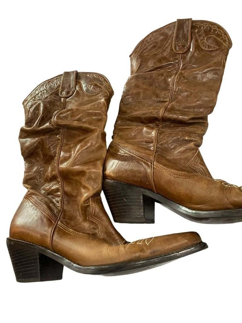 Steve Madden Spurs Cowboy Boots Size 7B Brown Leather Square Toe